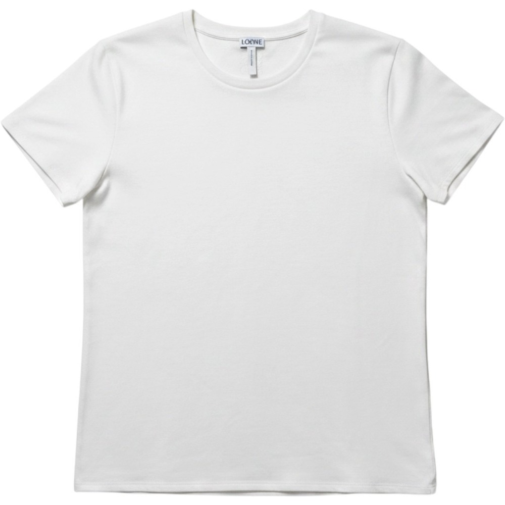 Loewe Women White Cotton Blend Short Sleeve T-Shirt Embossed Anagram Logo Size M